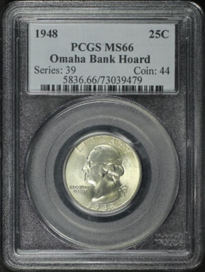 Obverse of this 1948 Washington Quarter PCGS MS-66 Omaha Bank Hoard