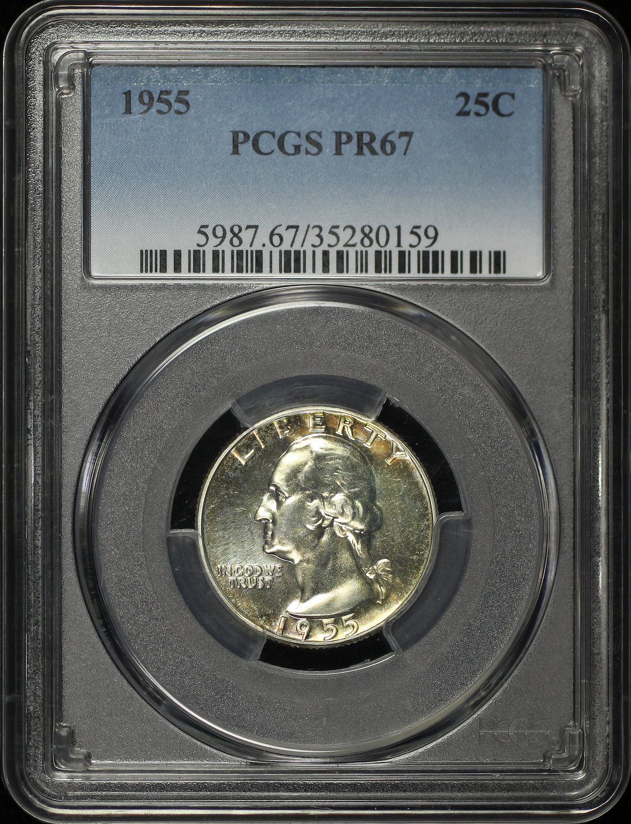Obverse of this 1955 Washington Quarter PCGS PR-67