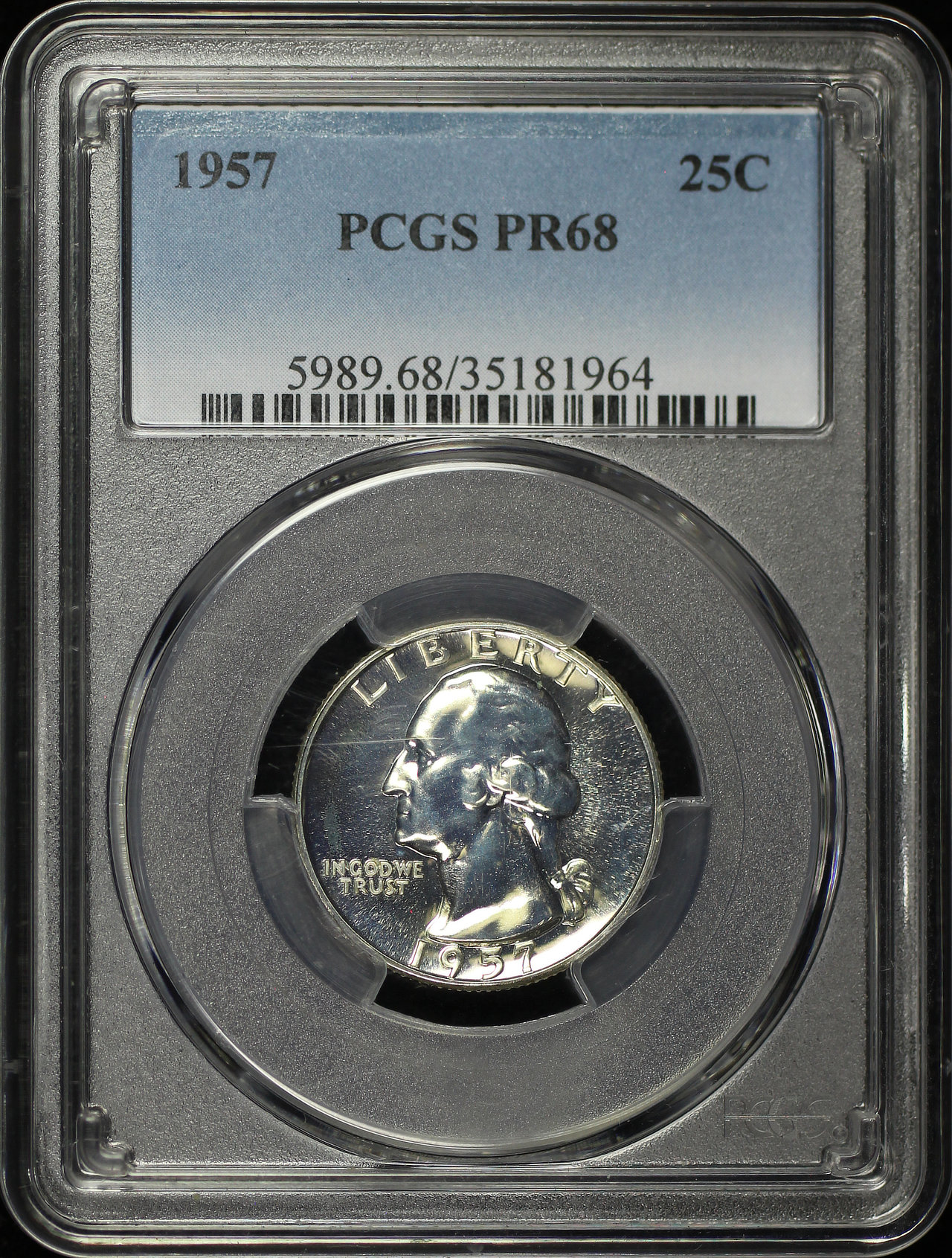 Obverse of this 1957 Washington Quarter PCGS PR-68