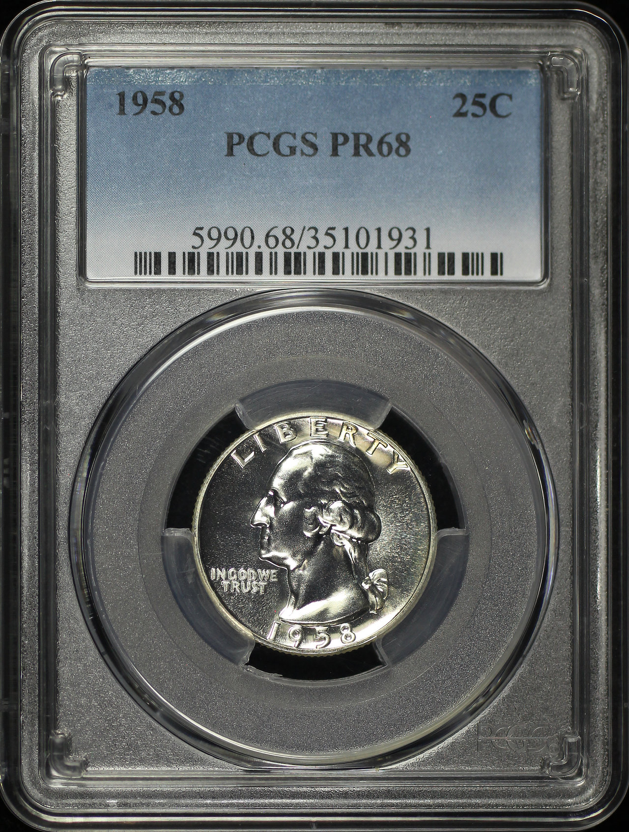 Obverse of this 1958 Washington Quarter PCGS PR-68