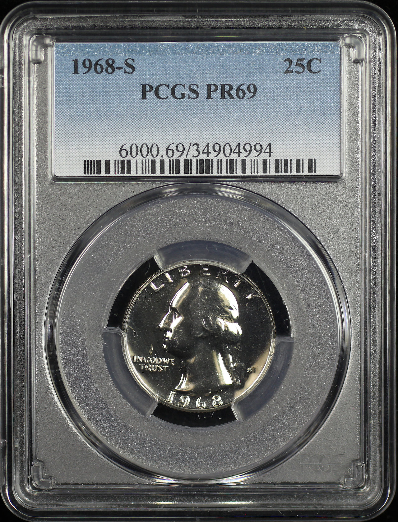Obverse of this 1968-S Washington Quarter PCGS PR-69