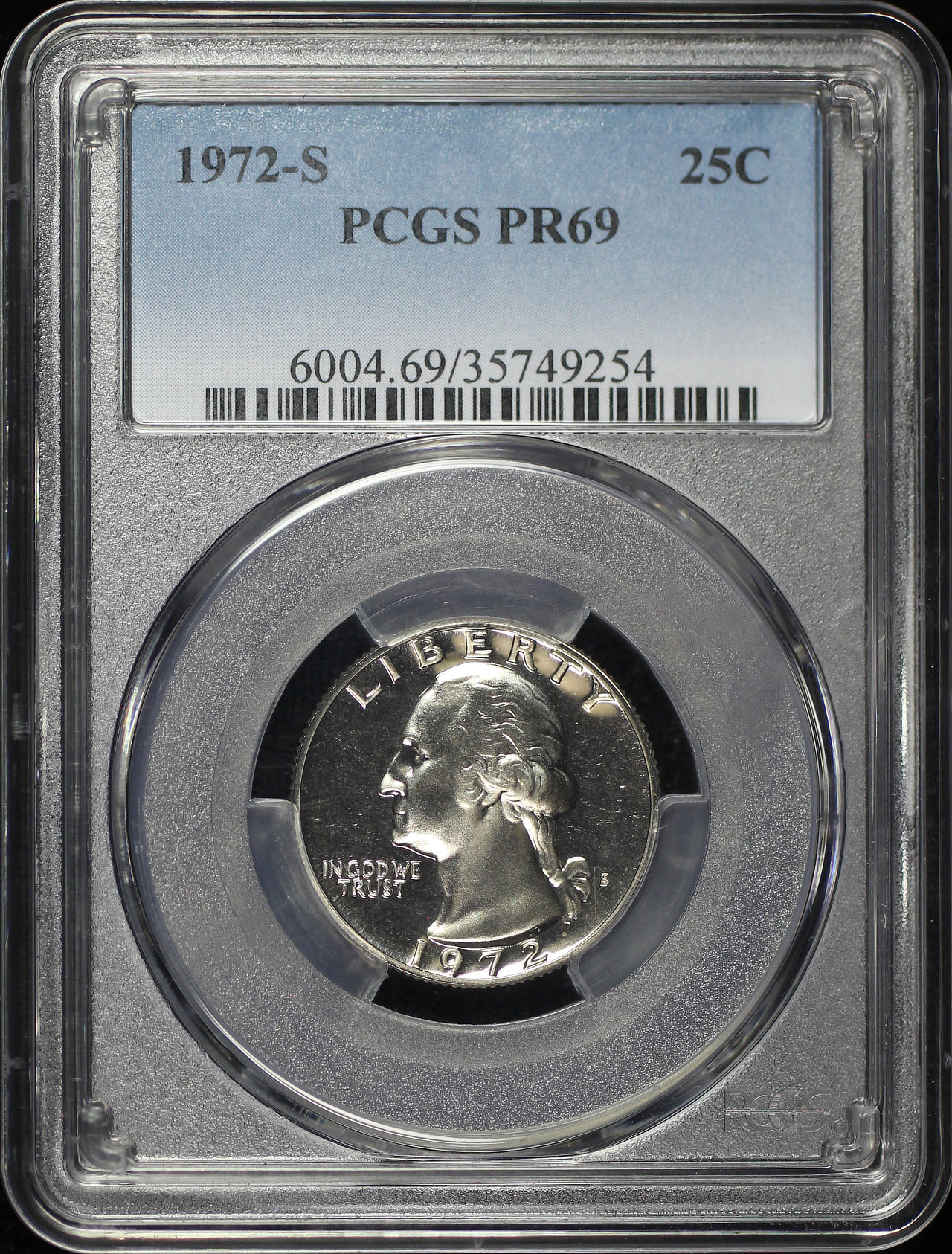 Obverse of this 1972-S Washington Quarter PCGS PR-69