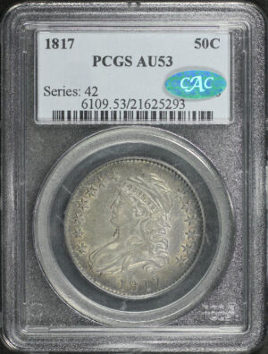Obverse of this 1817 Capped Bust Half Dollar O-103a PCGS AU-53 CAC