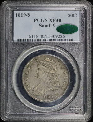 Obverse of this 1819/8 Capped Bust Half Dollar Small 9 PCGS XF-40 CAC