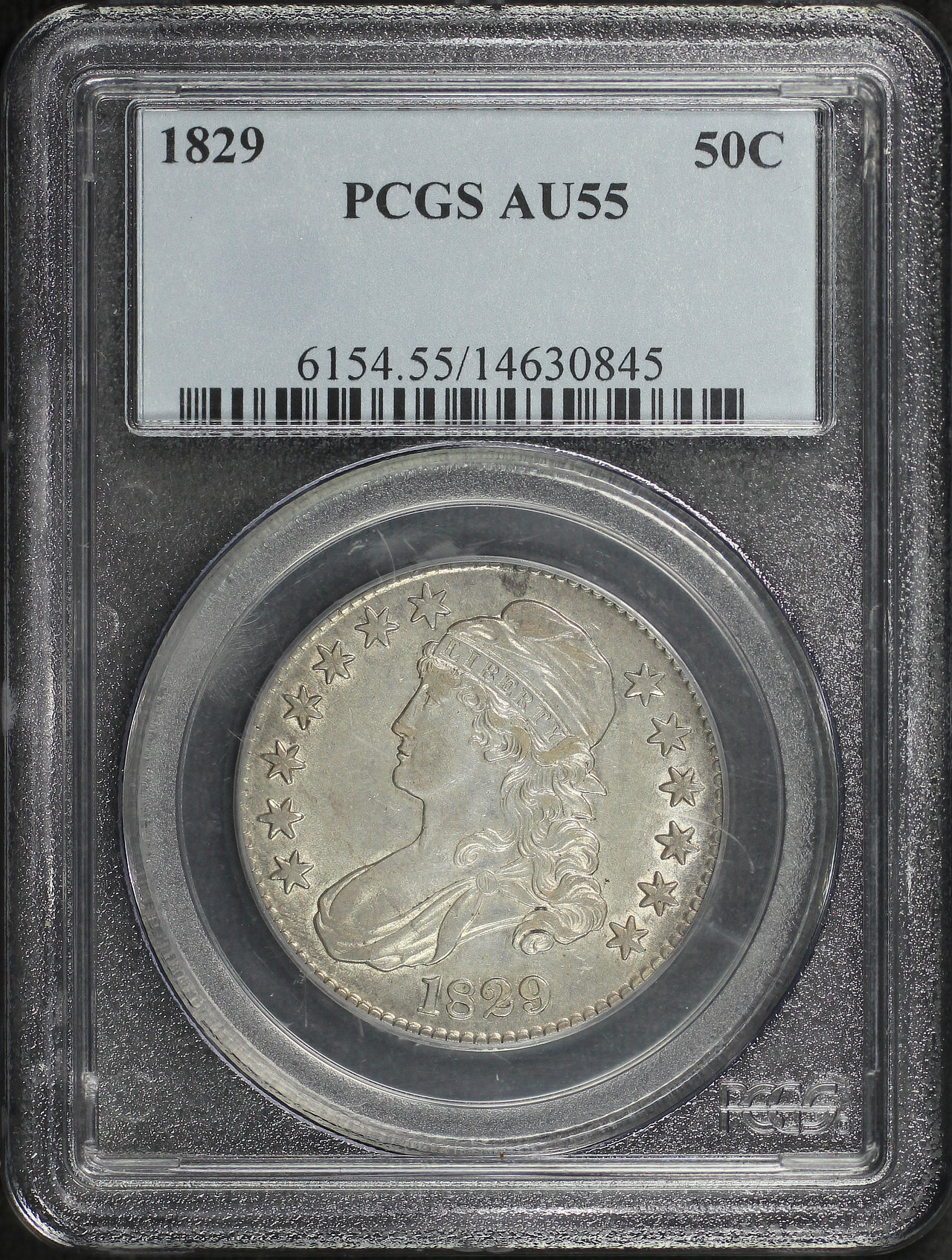 Obverse of this 1829 Capped Bust Half Dollar PCGS AU-55
