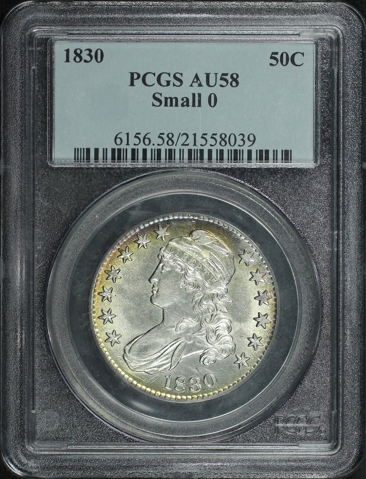 Obverse of this 1830 Capped Bust Half Dollar Small 0 PCGS AU-58