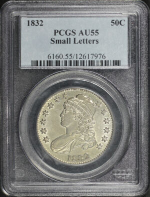 Obverse of this 1832 Capped Bust Half Dollar Small Letters PCGS AU-55