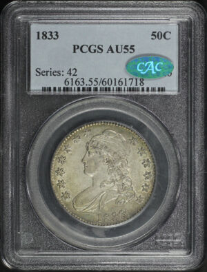 Obverse of this 1833 Capped Bust Half Dollar O-113 PCGS AU-55 CAC