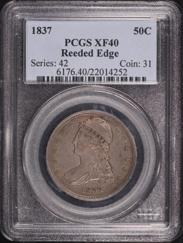 Obverse of this 1837 Reeded Edge Capped Bust Half Dollar PCGS XF-40