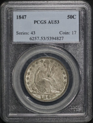 Obverse of this 1847 Liberty Seated Half Dollar PCGS AU-53