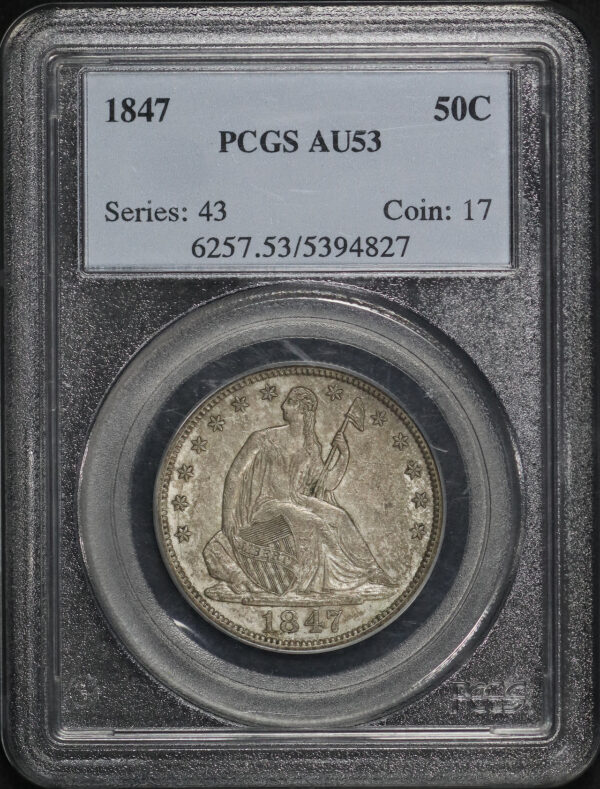 Obverse of this 1847 Liberty Seated Half Dollar PCGS AU-53