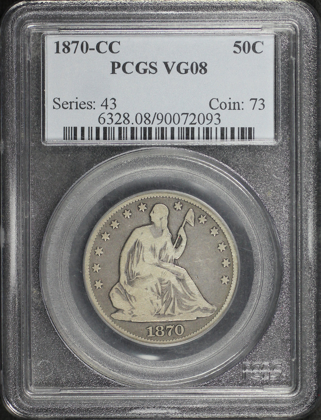Obverse of this 1870-CC Liberty Seated Half Dollar PCGS VG-08