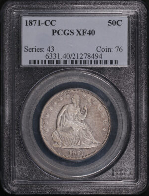 Obverse of this 1871-CC Liberty Seated Half Dollar PCGS XF-40