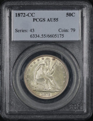 Obverse of this 1872-CC Liberty Seated Half Dollar PCGS AU-55