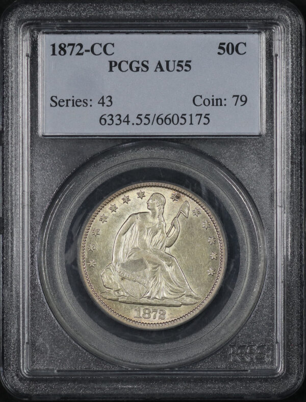 Obverse of this 1872-CC Liberty Seated Half Dollar PCGS AU-55