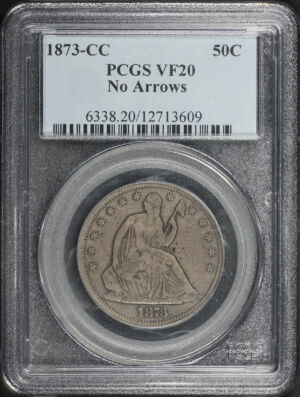 Obverse of this 1873-CC Liberty Seated Half Dollar No Arrows PCGS VF-20
