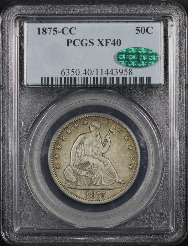 Obverse of this 1875-CC Liberty Seated Half Dollar PCGS XF-40 CAC