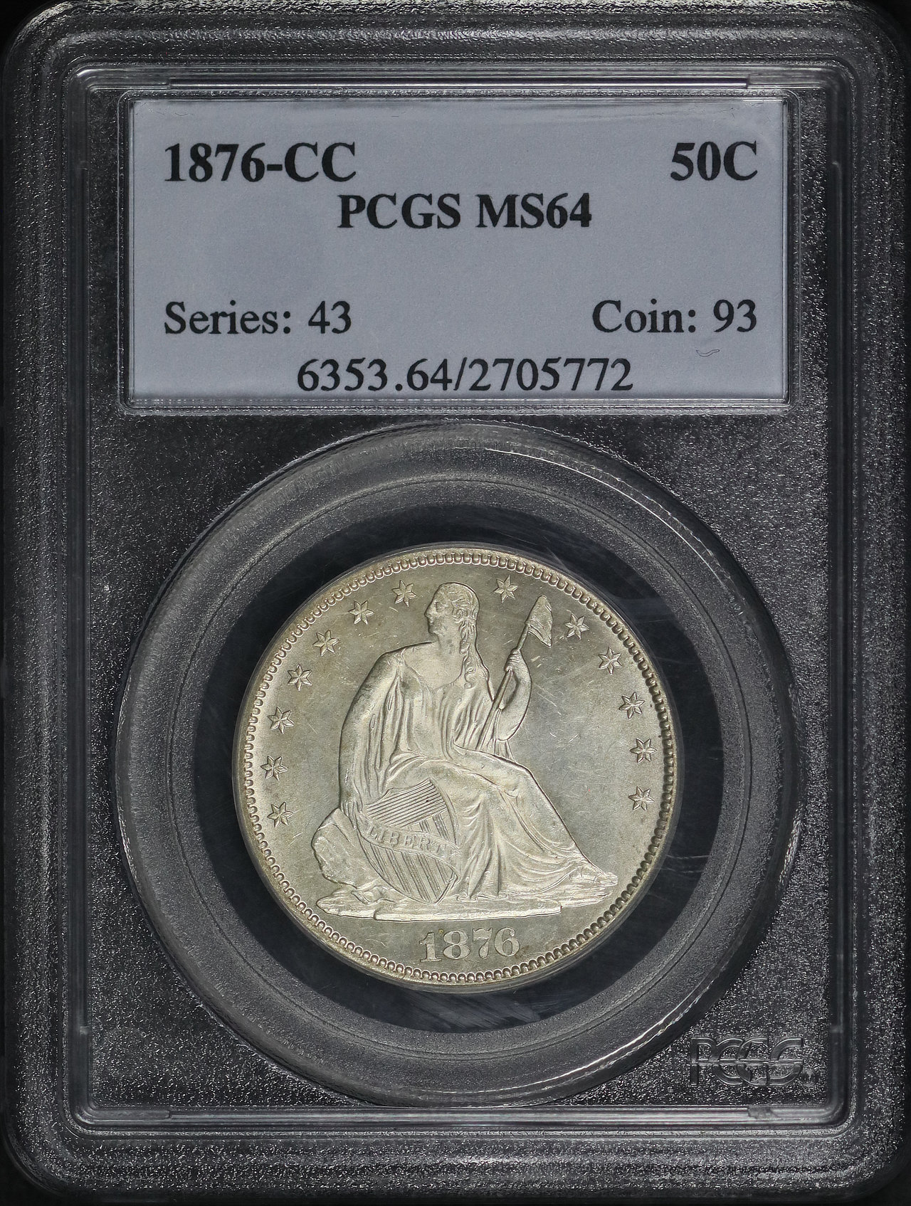 Obverse of this 1876-CC Liberty Seated Half Dollar PCGS MS-64