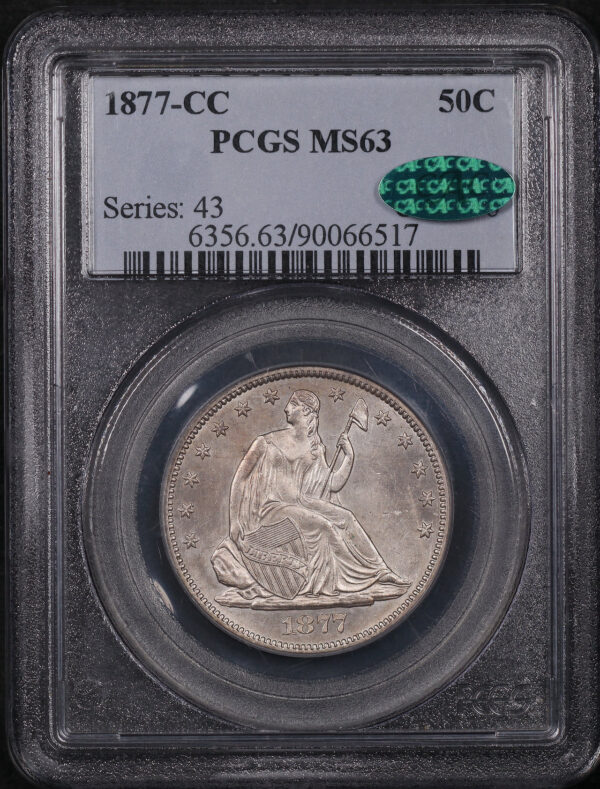 Obverse of this 1877-CC Liberty Seated Half Dollar PCGS MS-63 CAC