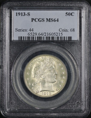 Obverse of this 1913-S Barber Half Dollar PCGS MS-64