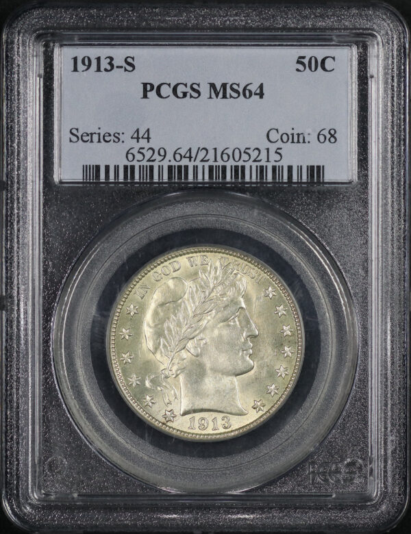Obverse of this 1913-S Barber Half Dollar PCGS MS-64