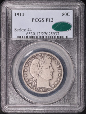Obverse of this 1914 Barber Half Dollar PCGS F-12 CAC