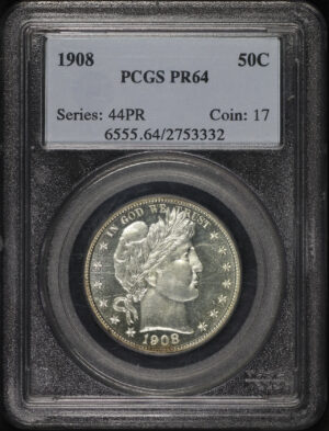 Obverse of this 1908 Barber Half Dollar PCGS PR-64