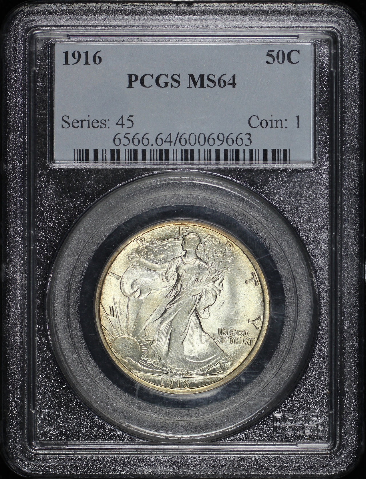 Obverse of this 1916 Walking Liberty Half Dollar PCGS MS-64