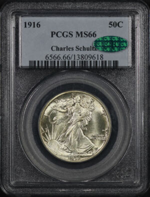 Obverse of this 1916 Walking Liberty Half Dollar PCGS MS-66 Charles Schultz CAC