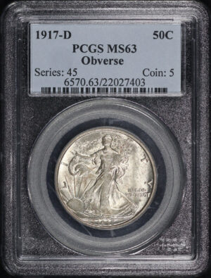Obverse of this 1917-D Walking Liberty Half Dollar Mintmark Obverse PCGS MS-63