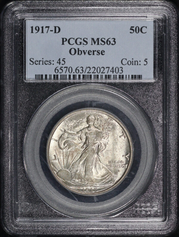 Obverse of this 1917-D Walking Liberty Half Dollar Mintmark Obverse PCGS MS-63