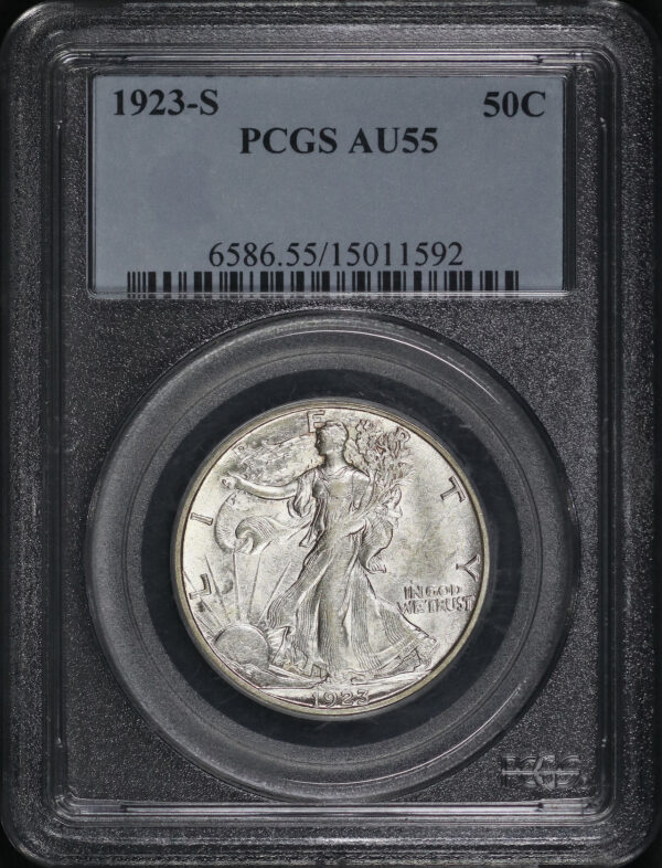 Obverse of this 1923-S Walking Liberty Half Dollar PCGS AU-55