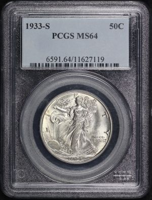 Obverse of this 1933-S Walking Liberty Half Dollar PCGS MS-64