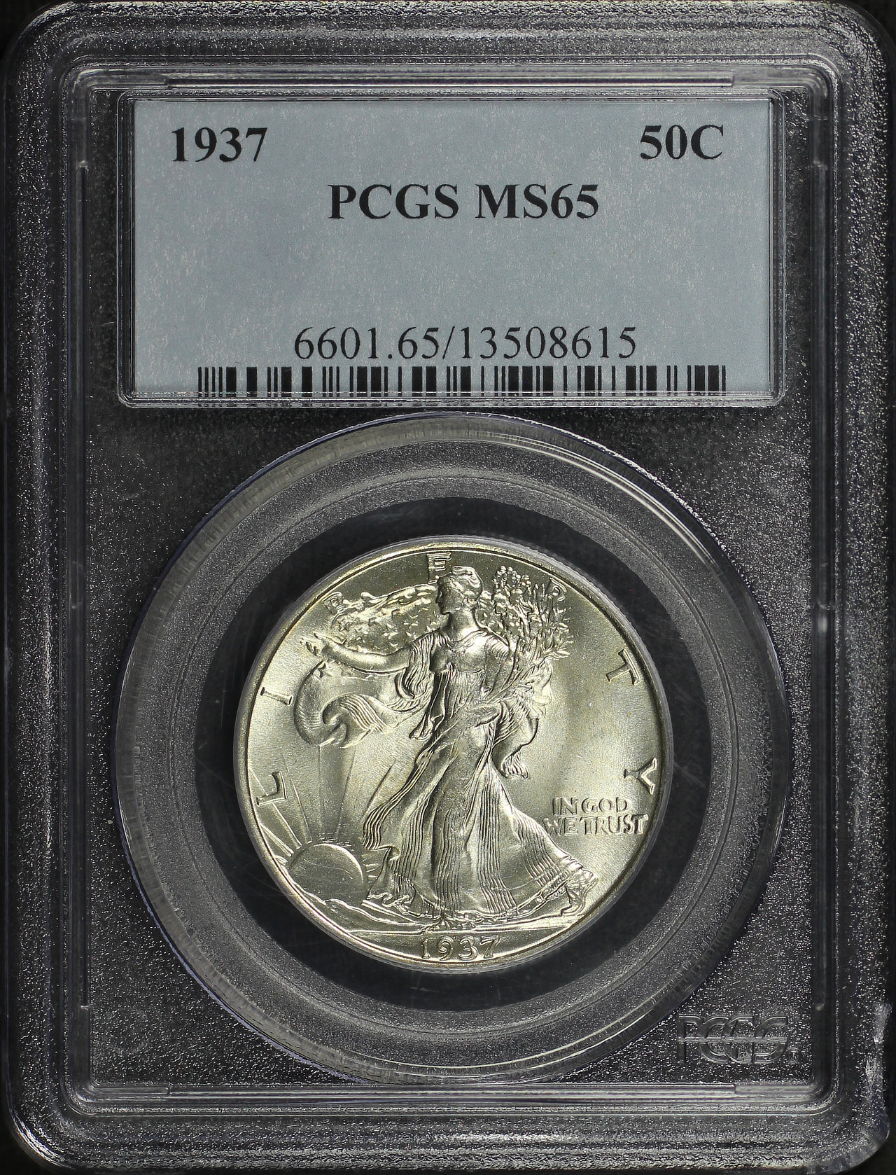 Obverse of this 1937 Walking Liberty Half Dollar PCGS MS-65