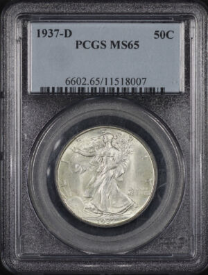 Obverse of this 1937-D Walking Liberty Half Dollar PCGS MS-65