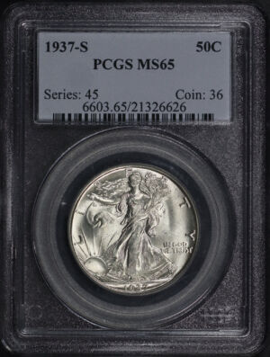 Obverse of this 1937-S Walking Liberty Half Dollar PCGS MS-65