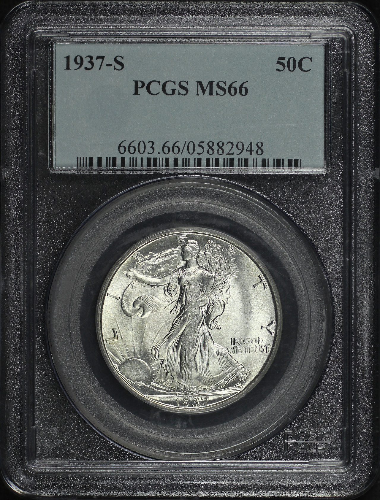 Obverse of this 1937-S Walking Liberty Half Dollar PCGS MS-66
