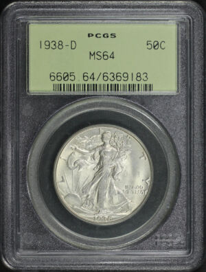 Obverse of this 1938-D Walking Liberty Half Dollar PCGS MS-64 Old Green Holder
