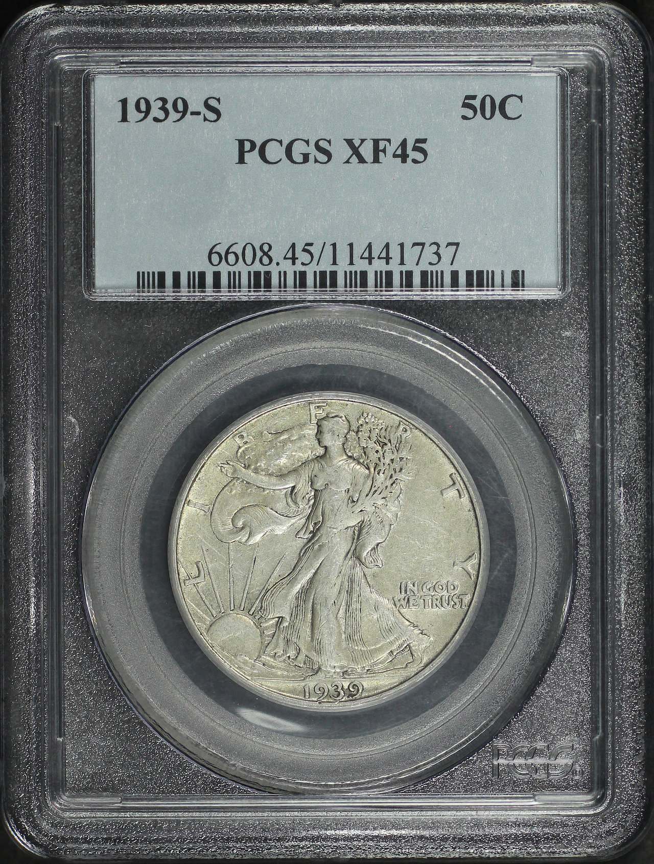 Obverse of this 1939-S Walking Liberty Half Dollar PCGS XF-45