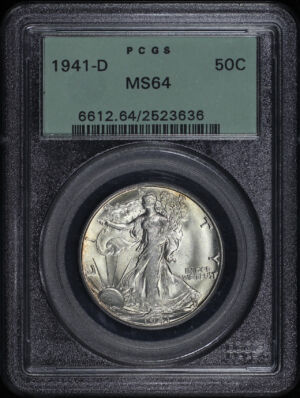 Obverse of this 1941-D Walking Liberty Half Dollar PCGS MS-64 Old Green Holder