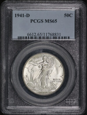 Obverse of this 1941-D Walking Liberty Half Dollar PCGS MS-65