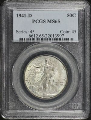 Obverse of this 1941-D Walking Liberty Half Dollar PCGS MS-65