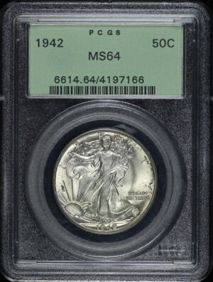 Obverse of this 1942 Walking Liberty Half Dollar PCGS MS-64 Old Green Holder