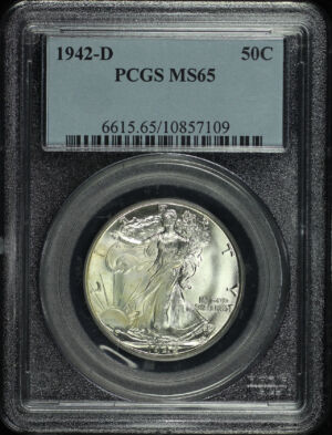 Obverse of this 1942-D Walking Liberty Half Dollar PCGS MS-65