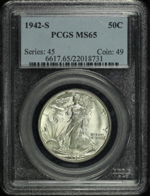 Obverse of this 1942-S Walking Liberty Half Dollar PCGS MS-65