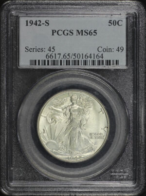 Obverse of this 1942-S Walking Liberty Half Dollar PCGS MS-65
