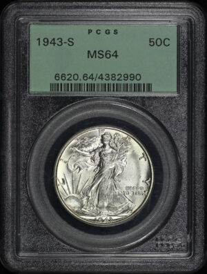 Obverse of this 1943-S Walking Liberty Half Dollar PCGS MS-64 Old Green Holder