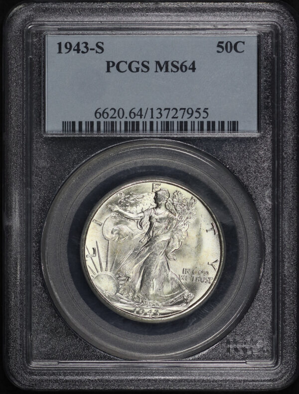 Obverse of this 1943-S Walking Liberty Half Dollar PCGS MS-64