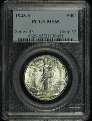 Obverse of this 1943-S Walking Liberty Half Dollar PCGS MS-65