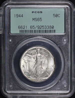 Obverse of this 1944 Walking Liberty Half Dollar PCGS MS-65 Old Green Gasket Holder